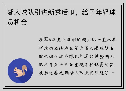 湖人球队引进新秀后卫，给予年轻球员机会